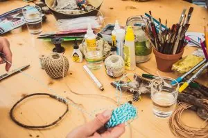 Art supplies on a table for a shared creative activity