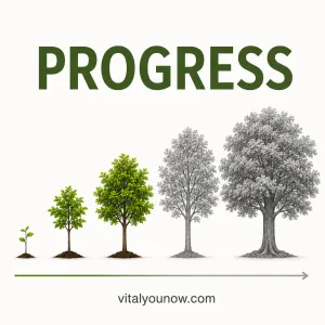 Trees growing through several stages beneath the word Progress