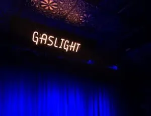Illuminated Gaslight sign illustrating an article about gaslighting