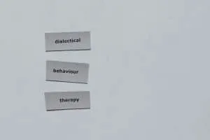 Words Dialectical Behavior Therapy arranged on a wall